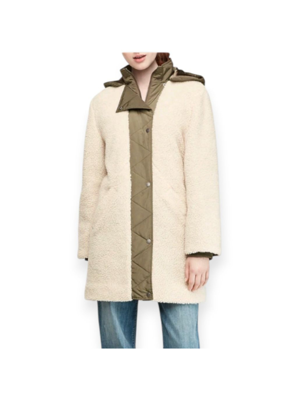 Express Cream Teddy Sherpa Jacket Large Olive Green